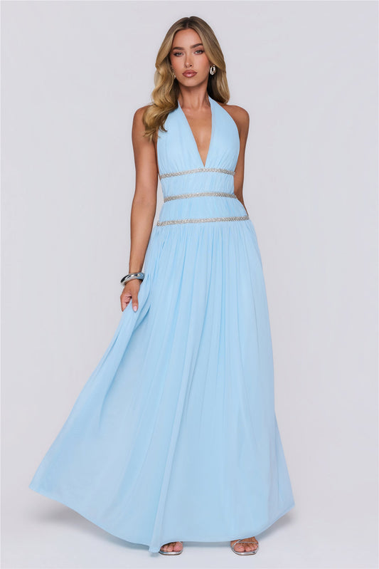 Summer Sparkle Halter Maxi Dress Blue