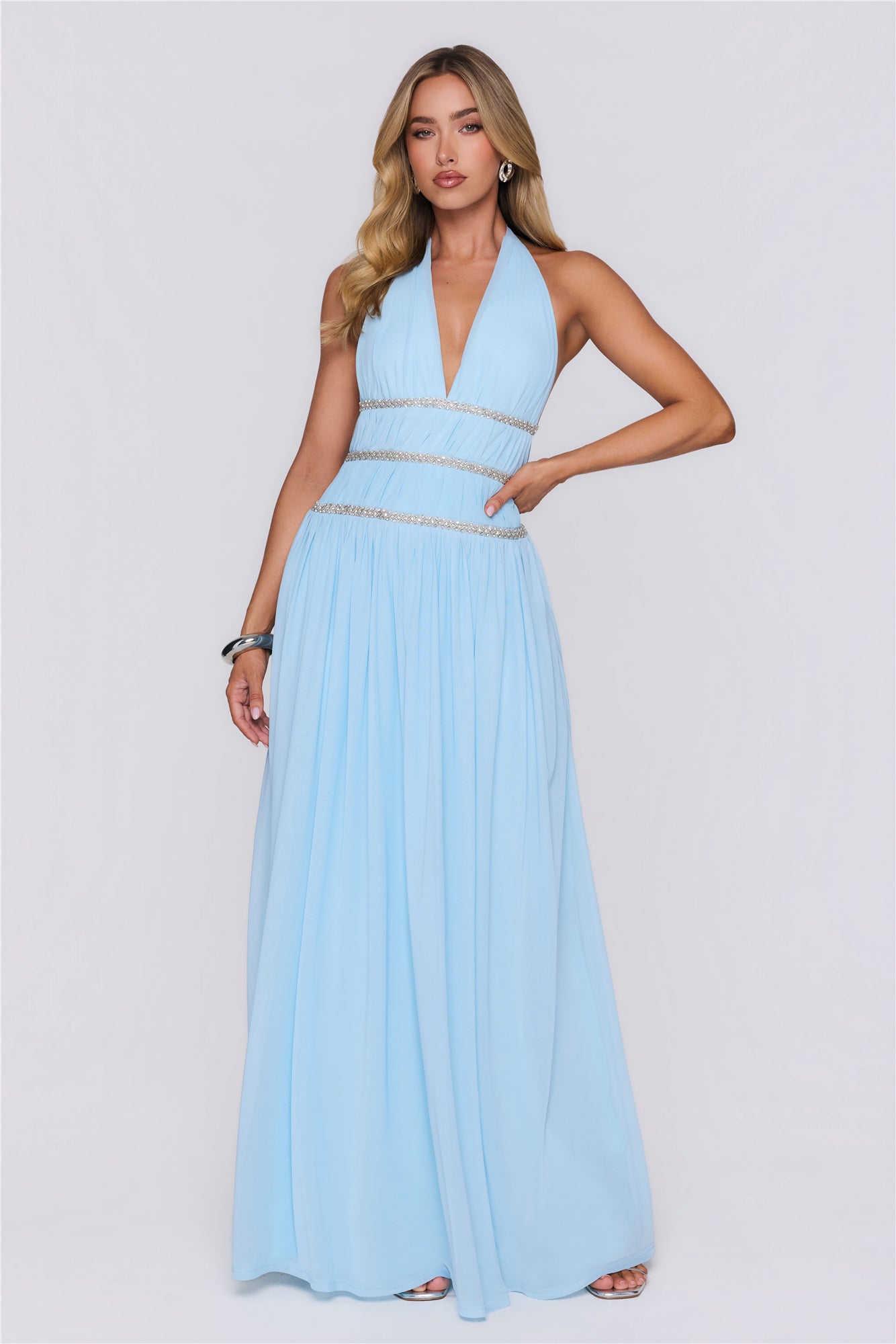 Summer Sparkle Halter Maxi Dress Blue