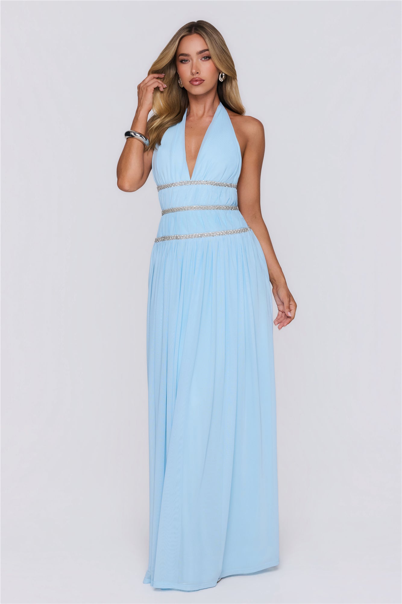 Summer Sparkle Halter Maxi Dress Blue