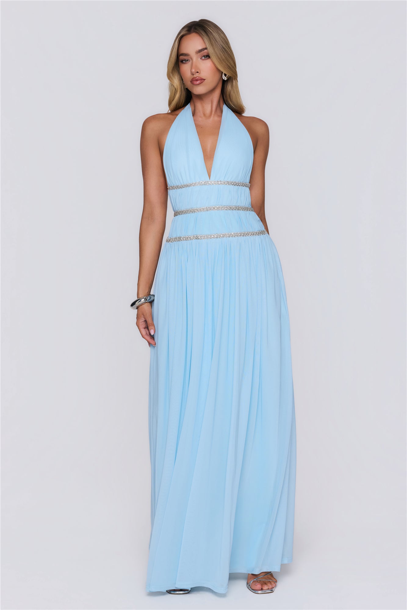 Summer Sparkle Halter Maxi Dress Blue