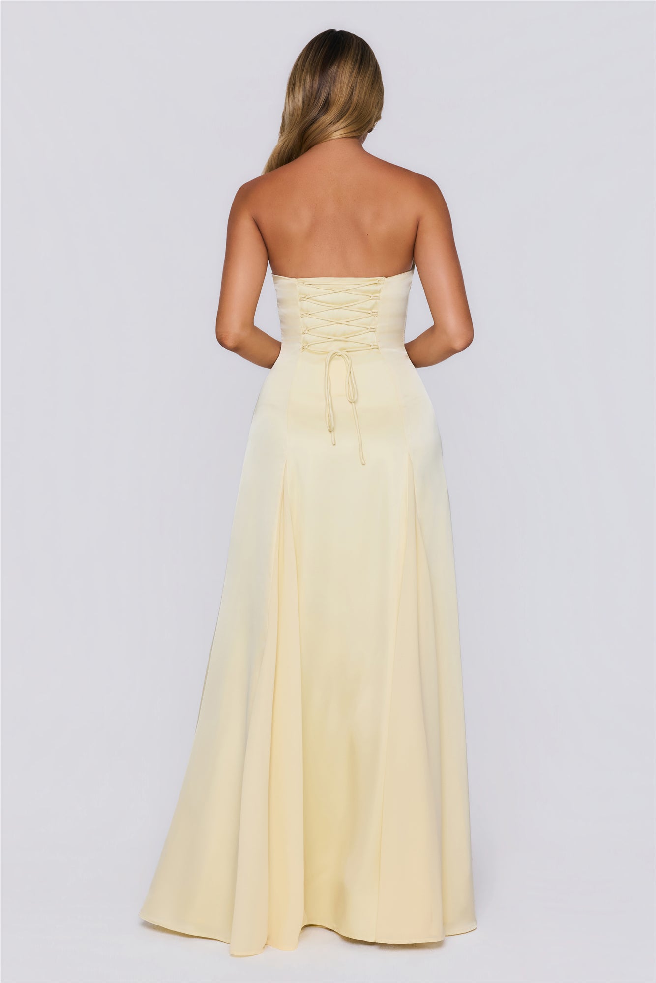 Moment Of Class Strapless Satin Maxi Dress Lemon