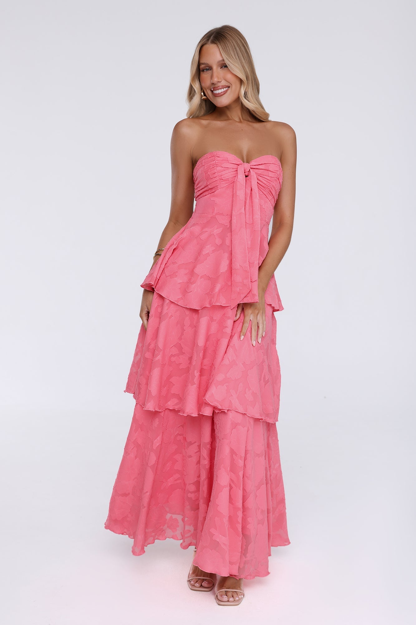 Unmatched Style Strapless Maxi Dress Coral