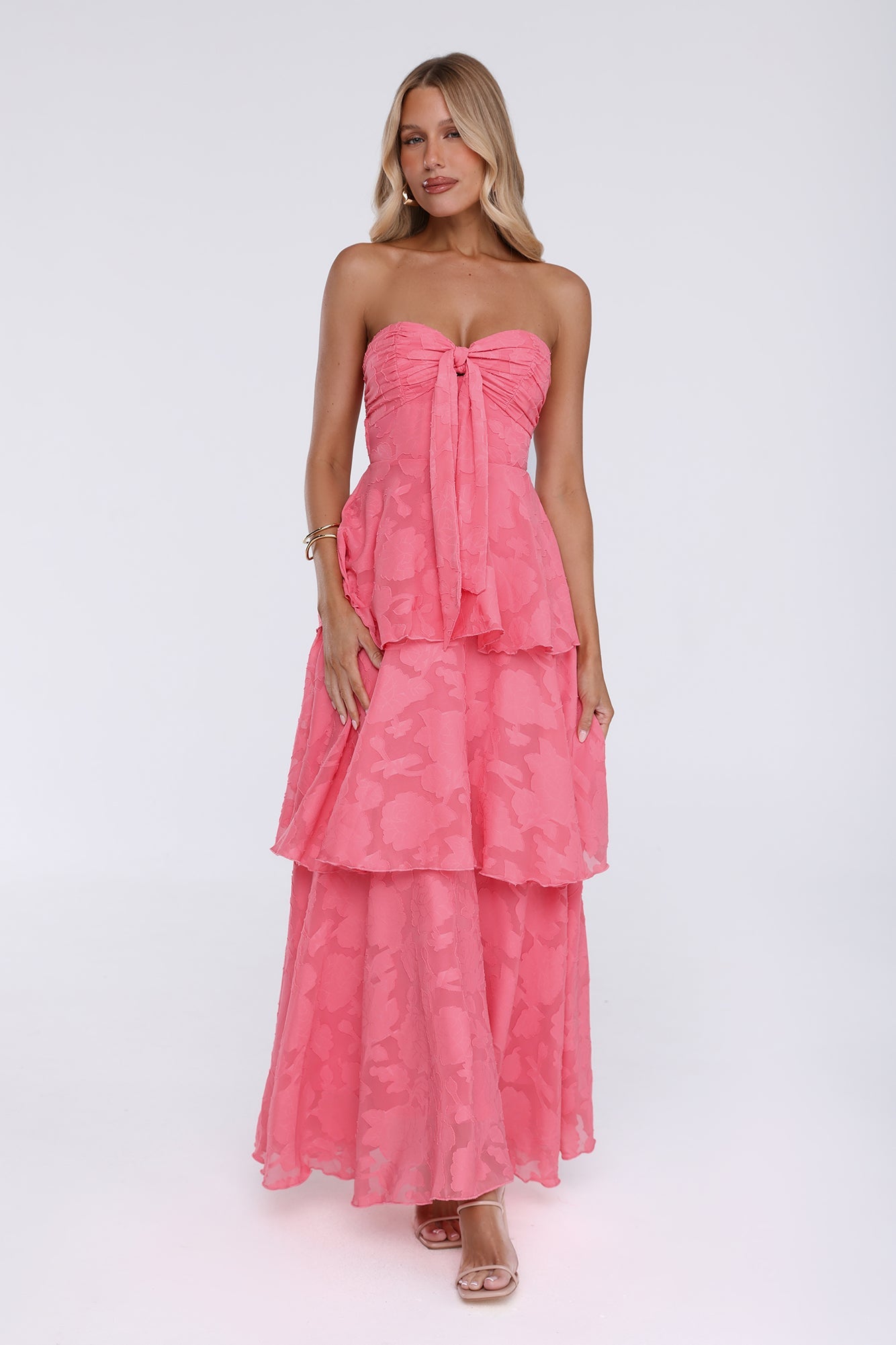 Unmatched Style Strapless Maxi Dress Coral