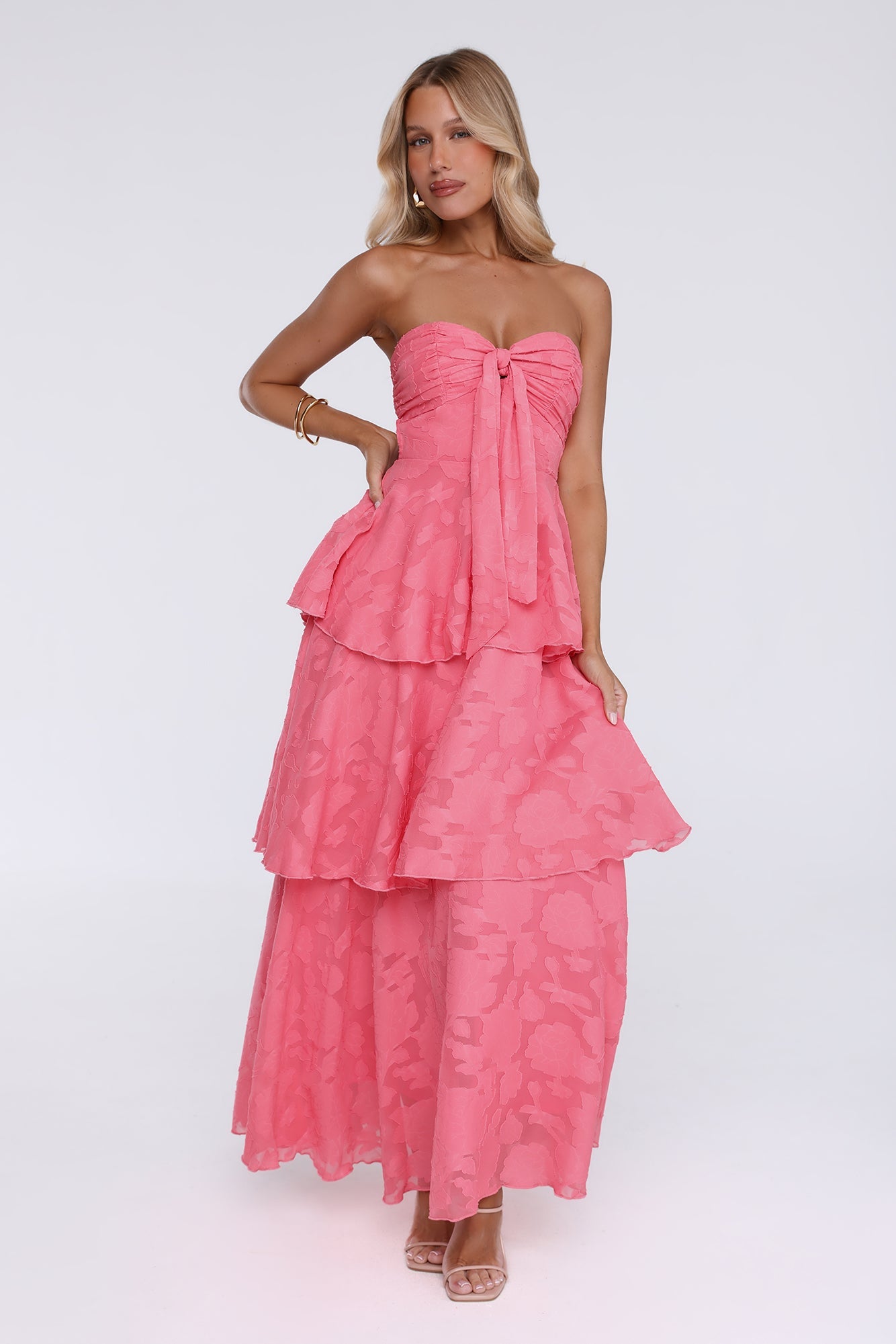 Unmatched Style Strapless Maxi Dress Coral