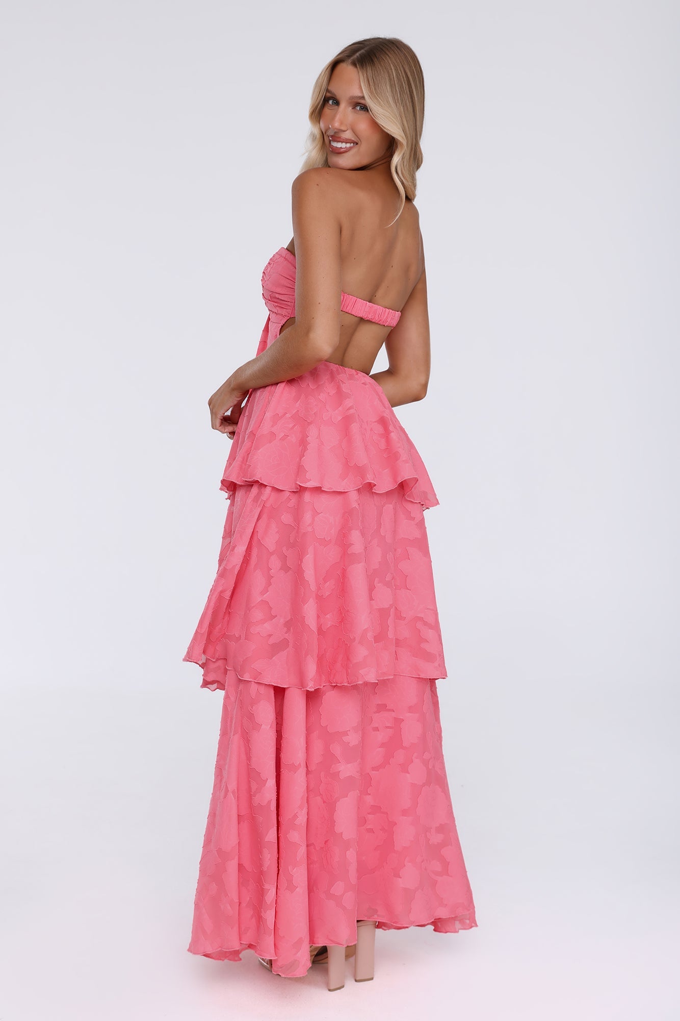 Unmatched Style Strapless Maxi Dress Coral