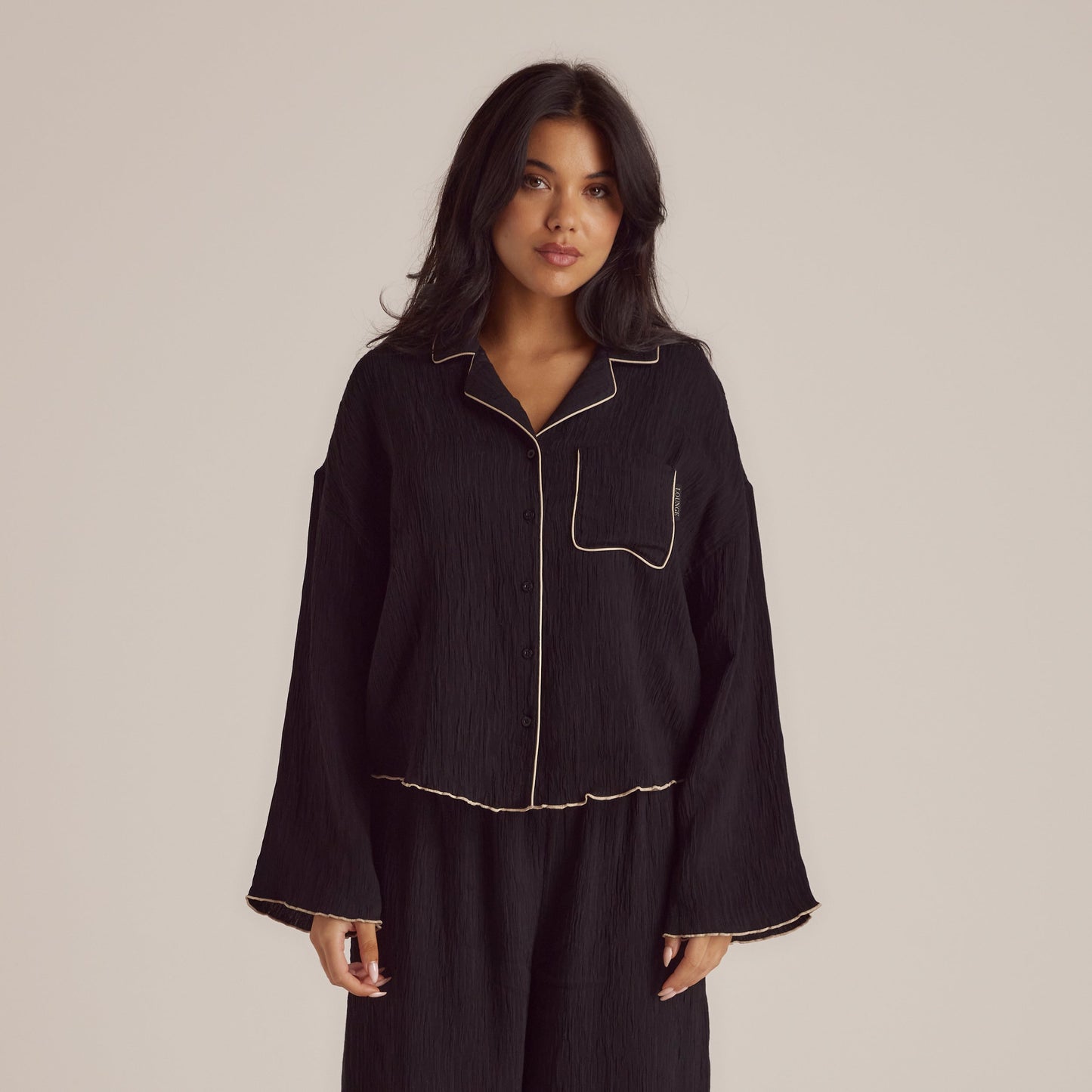 Crinkle Pyjama Shirt - Black
