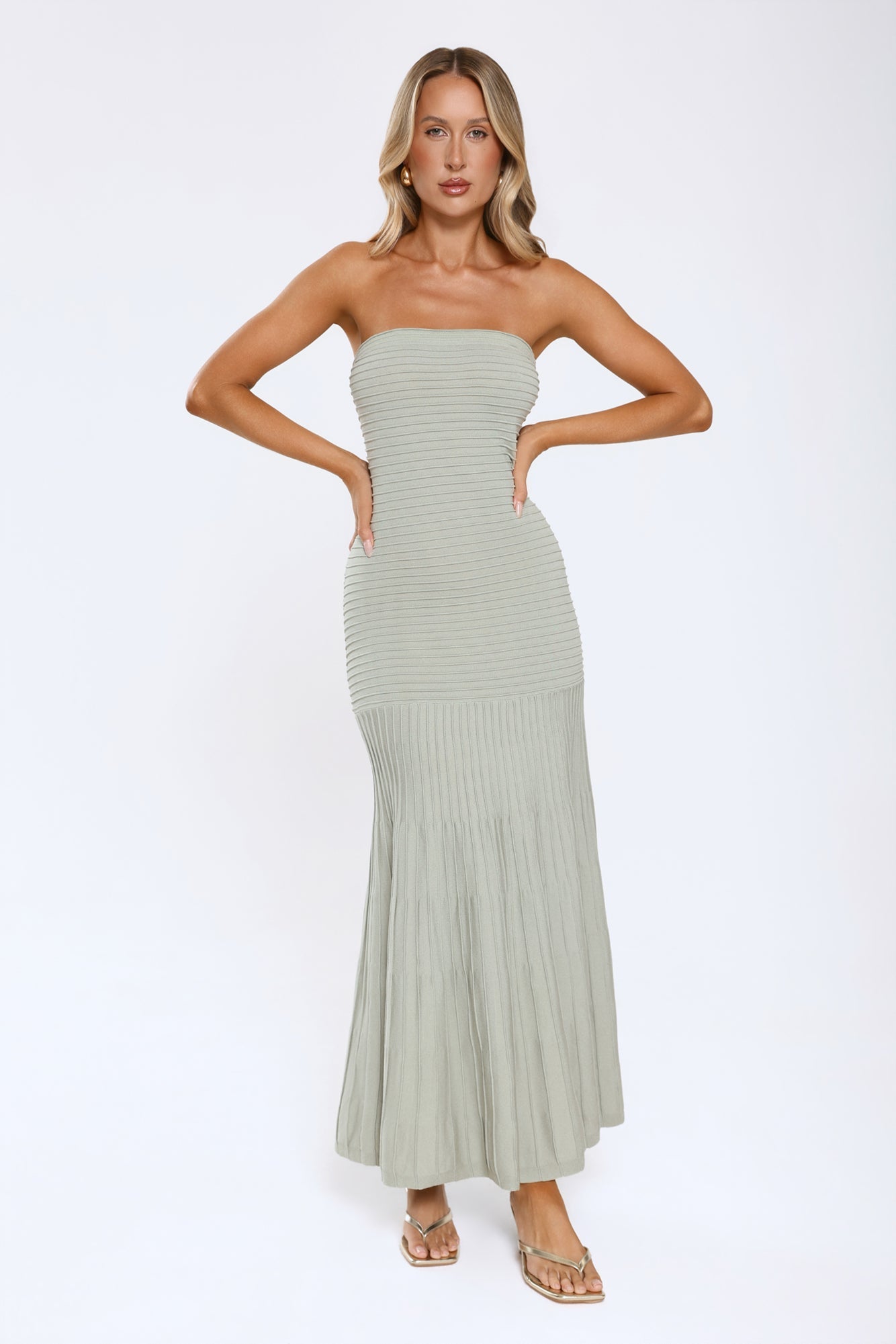 Statement Mode Strapless Maxi Dress Sage