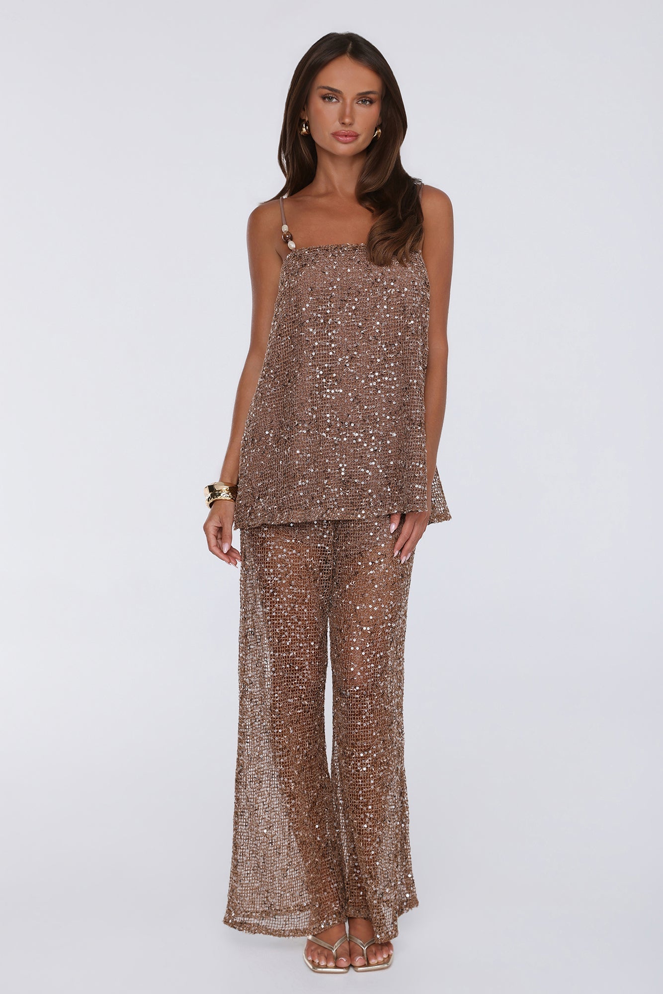 Romance Society Sequin Knit Set Tan