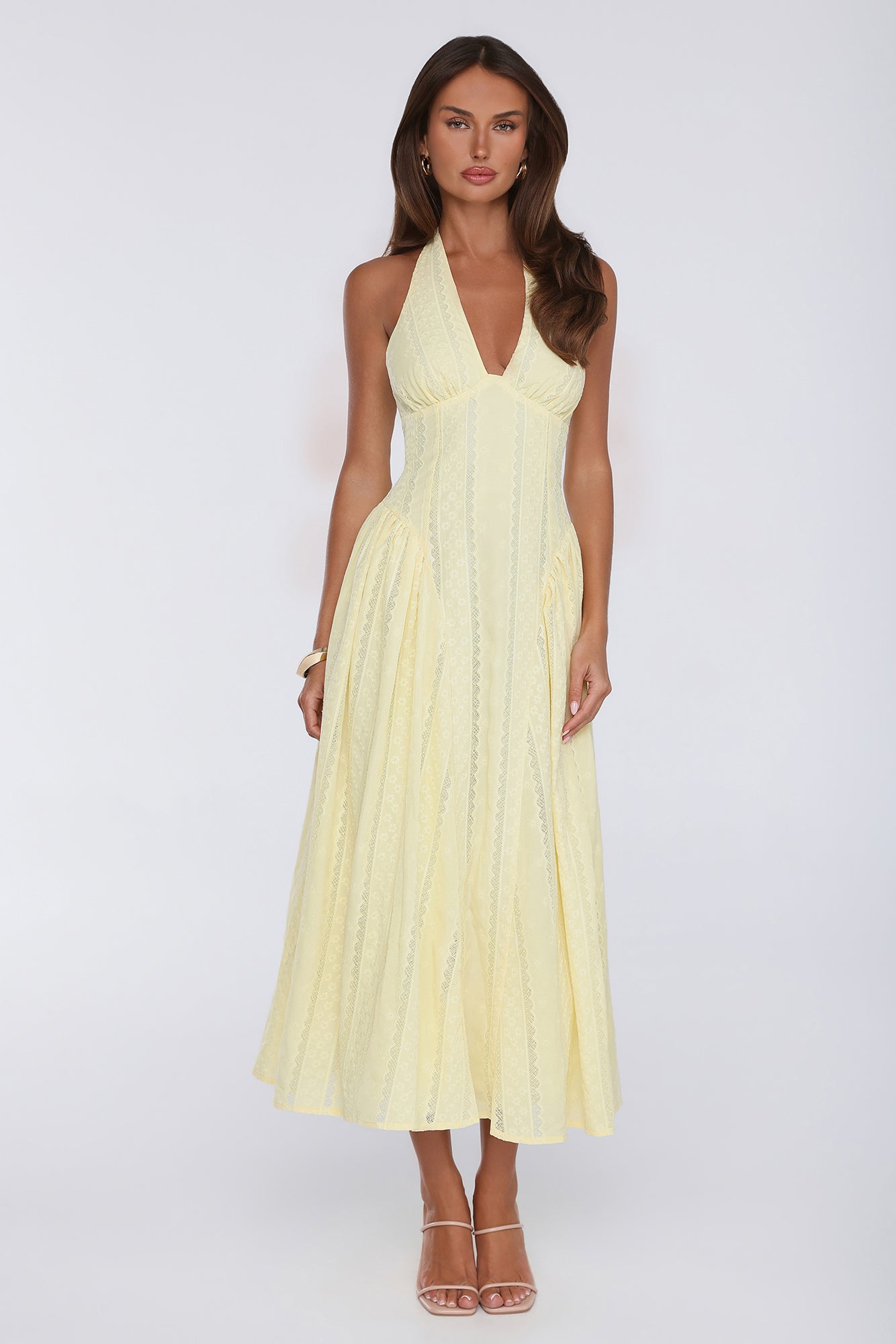Petal Whimsy Halter Maxi Dress Lemon