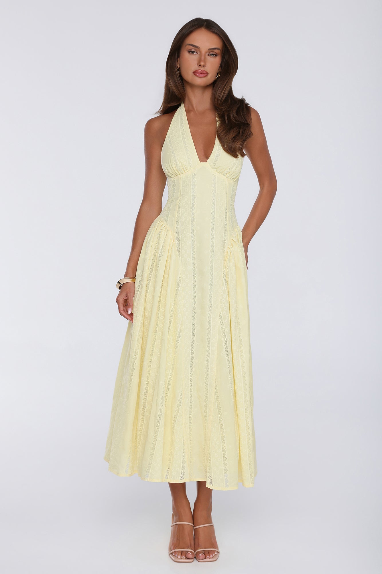 Petal Whimsy Halter Maxi Dress Lemon