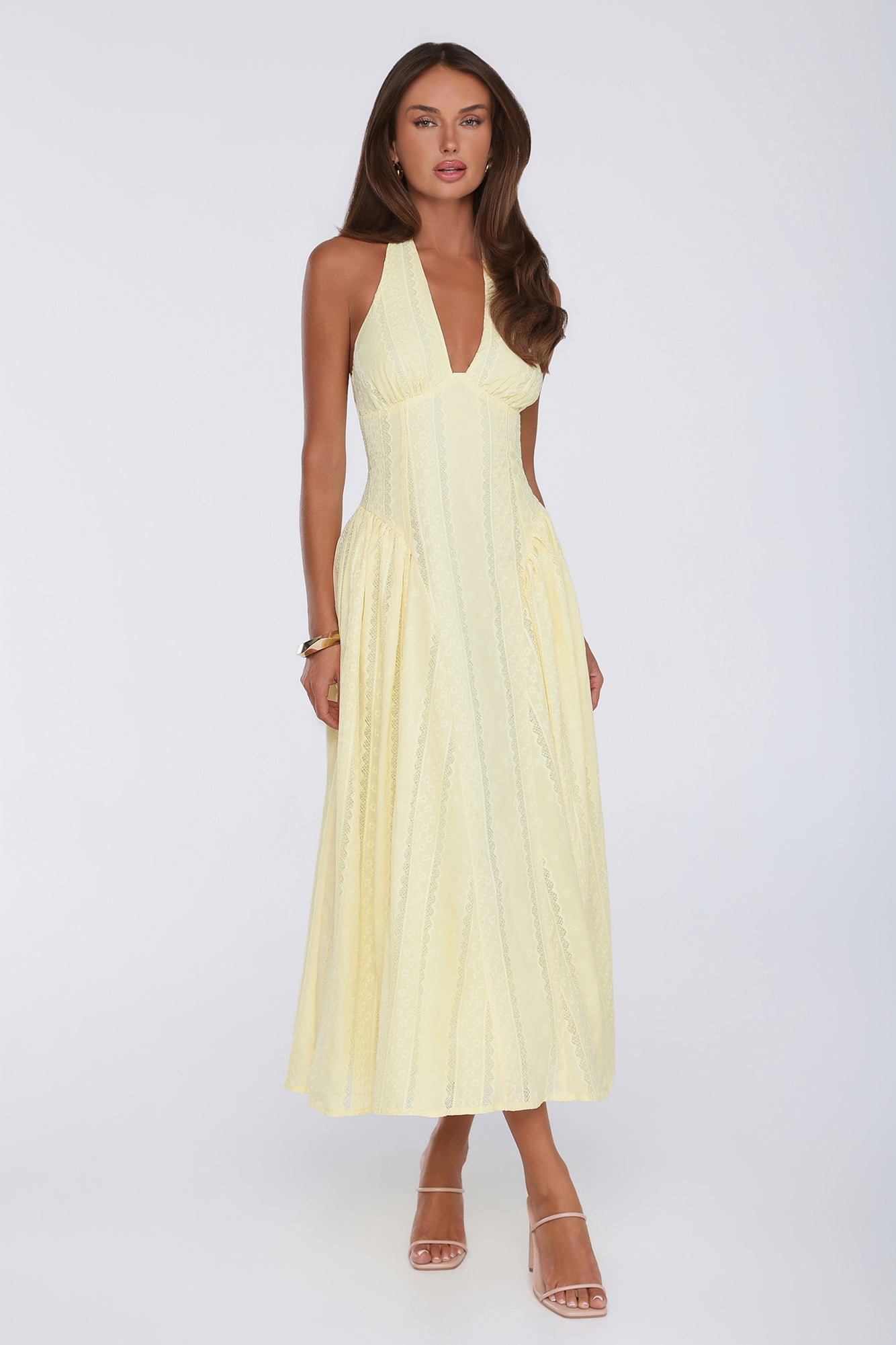 Petal Whimsy Halter Maxi Dress Lemon