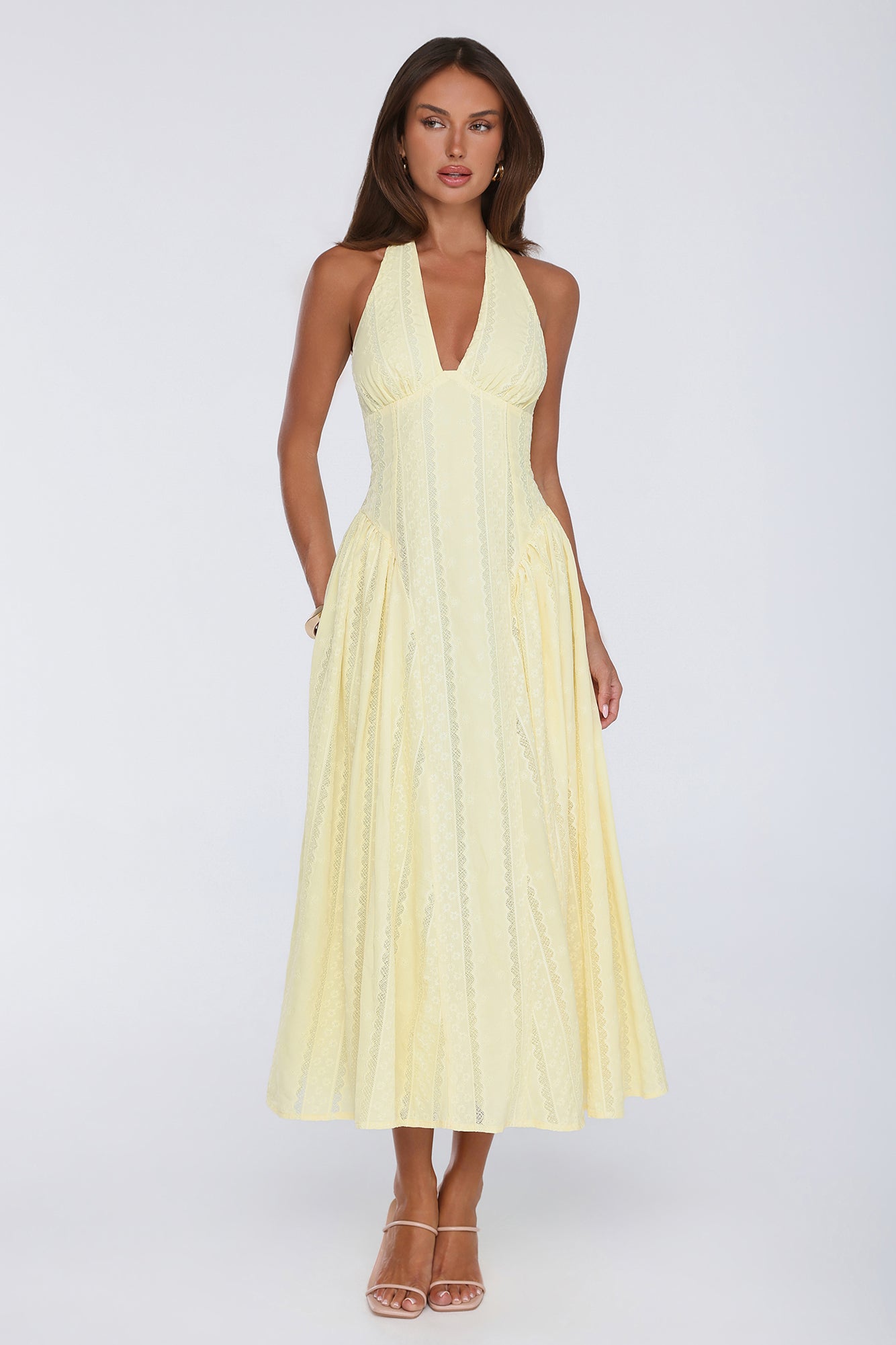 Petal Whimsy Halter Maxi Dress Lemon