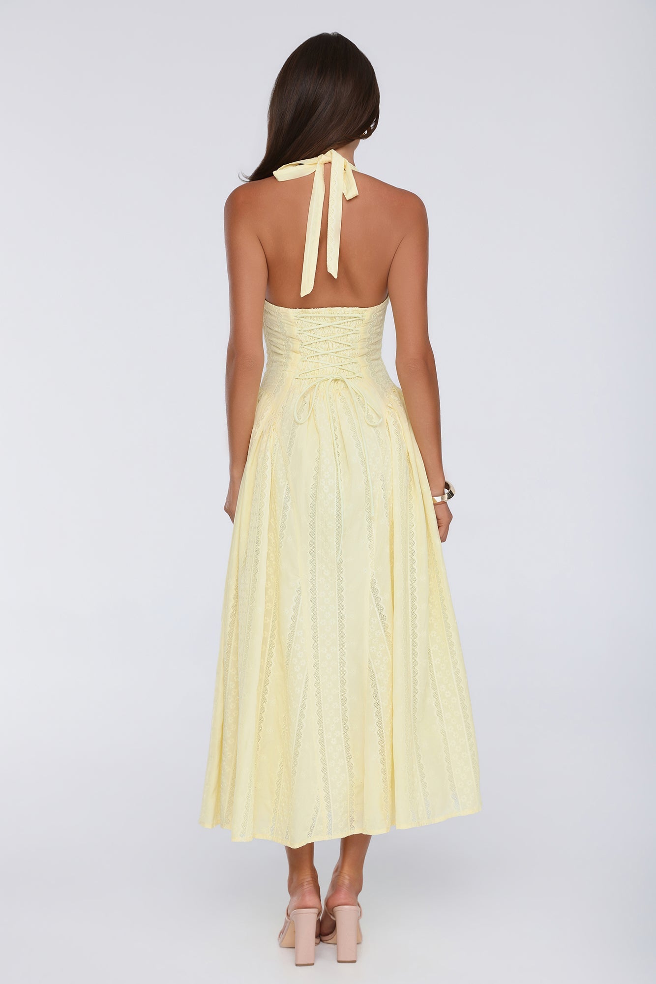 Petal Whimsy Halter Maxi Dress Lemon