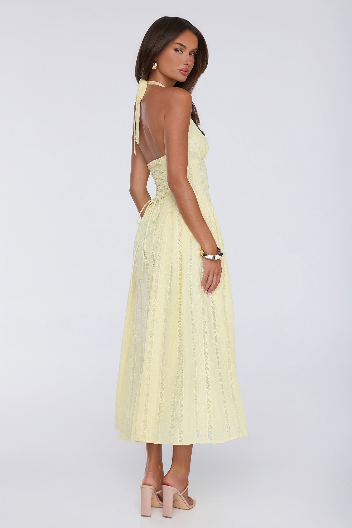 Petal Whimsy Halter Maxi Dress Lemon