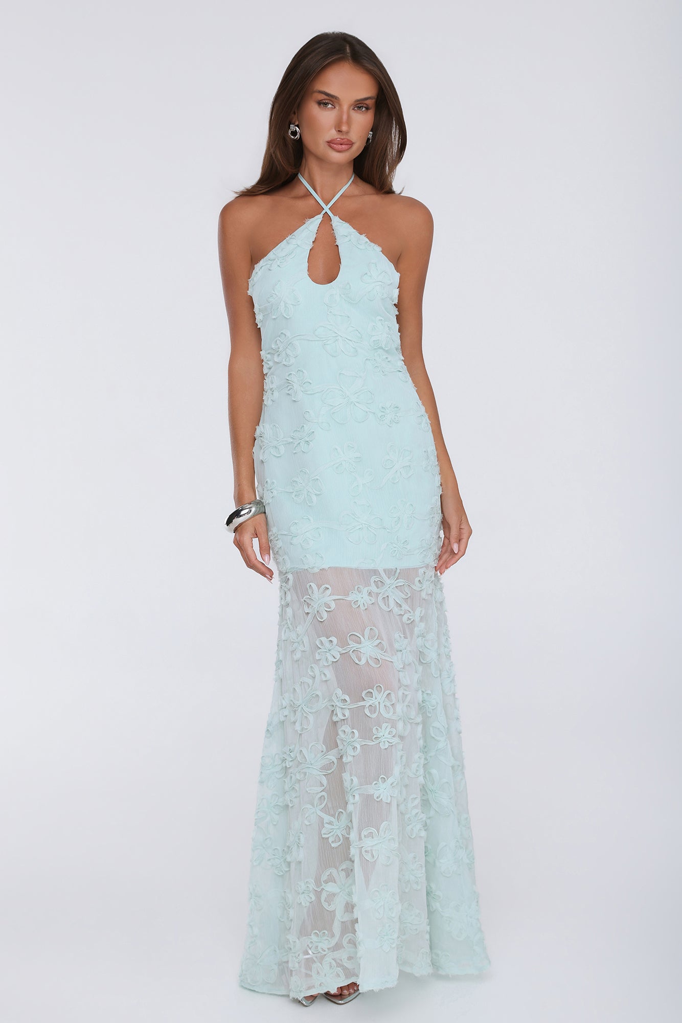 Enchanted Aura Halter Maxi Dress Sage