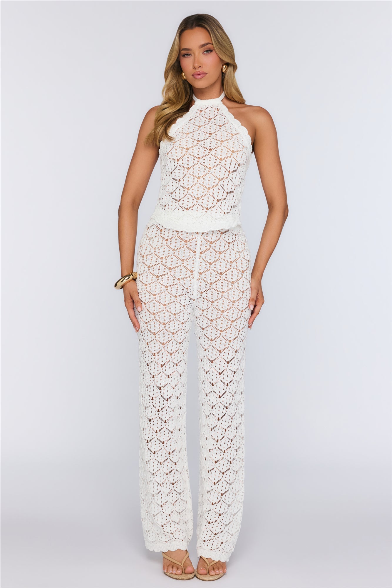 Palm Shade Knit Pants White
