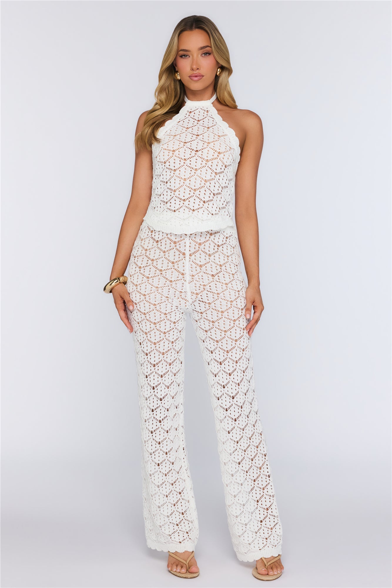 Palm Shade Knit Pants White