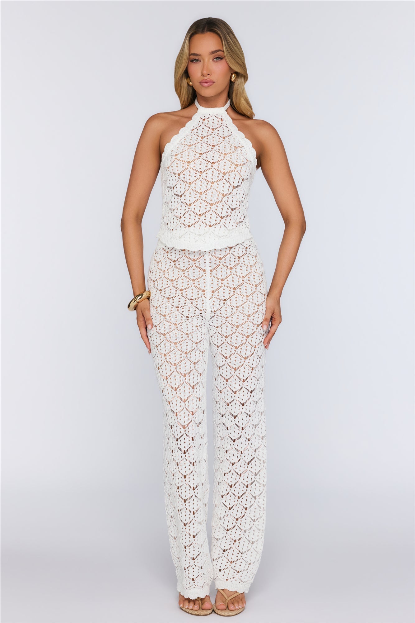 Palm Shade Knit Pants White