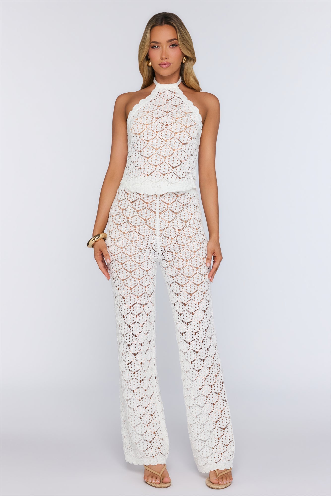 Palm Shade Knit Pants White
