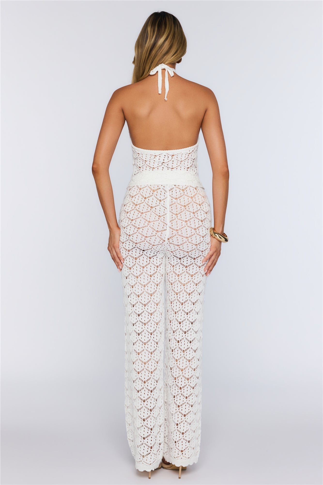 Palm Shade Knit Pants White