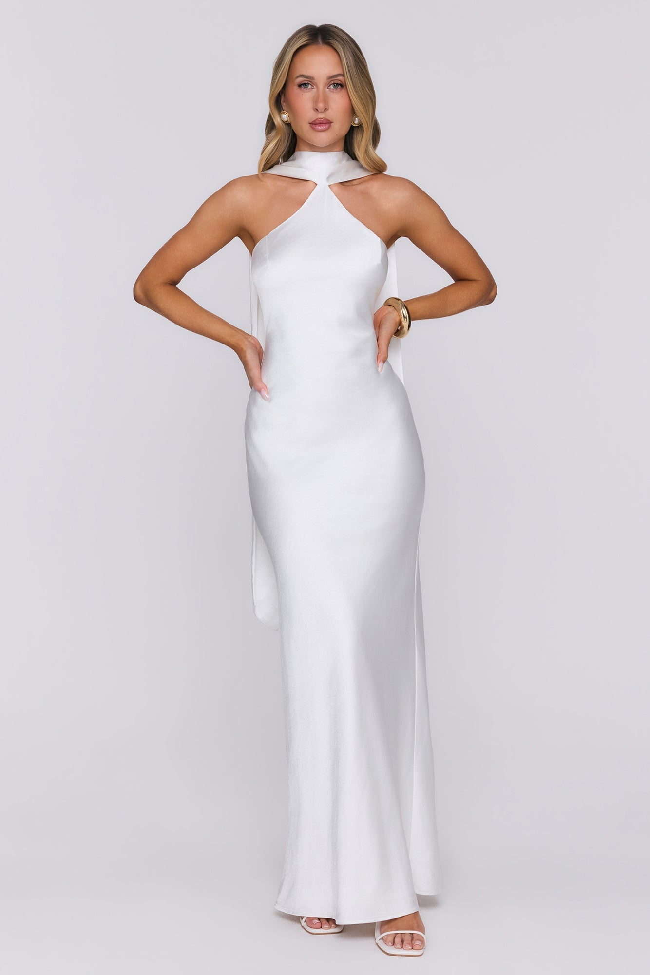 Angelic Love Halter Satin Maxi Dress Cream