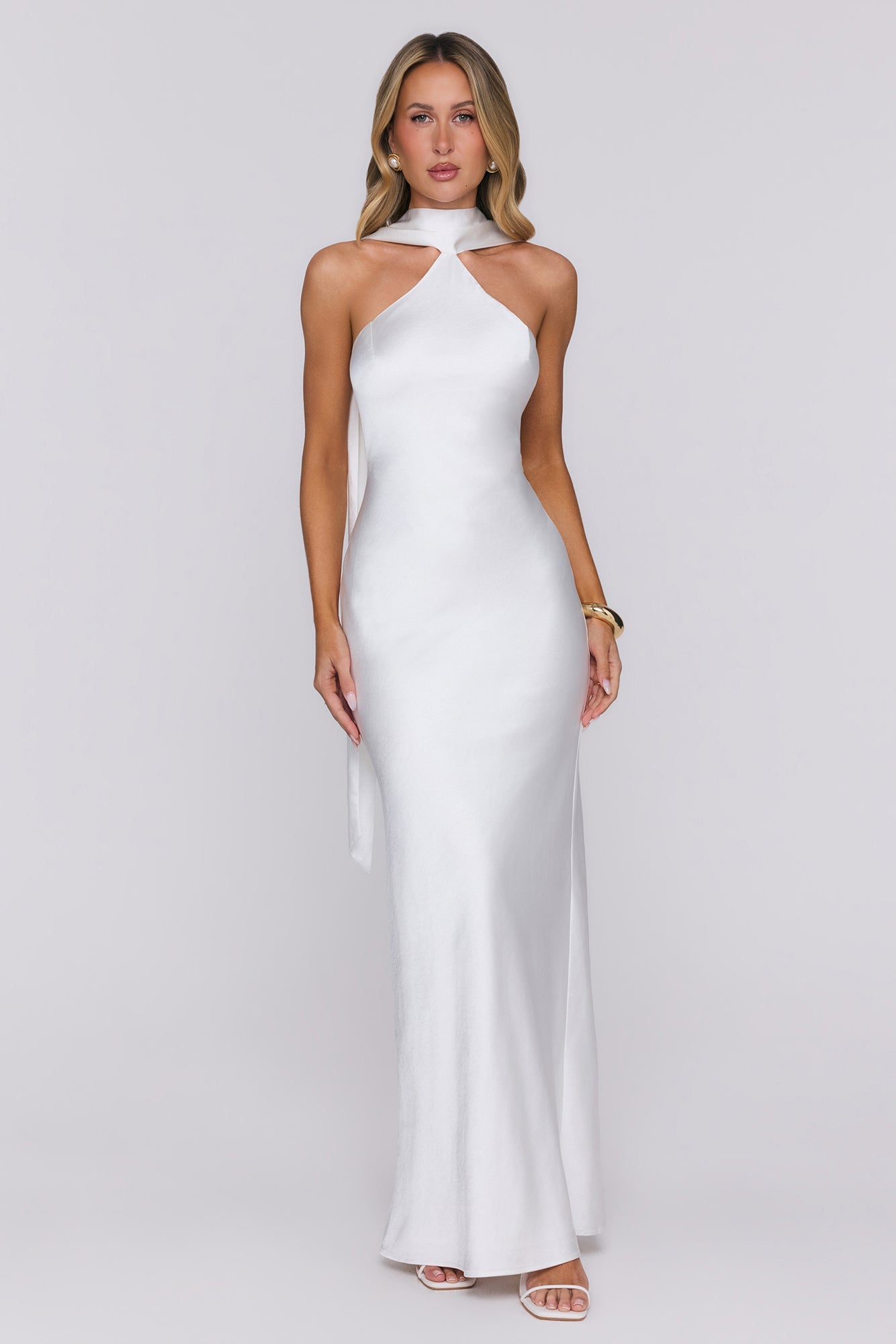 Angelic Love Halter Satin Maxi Dress Cream