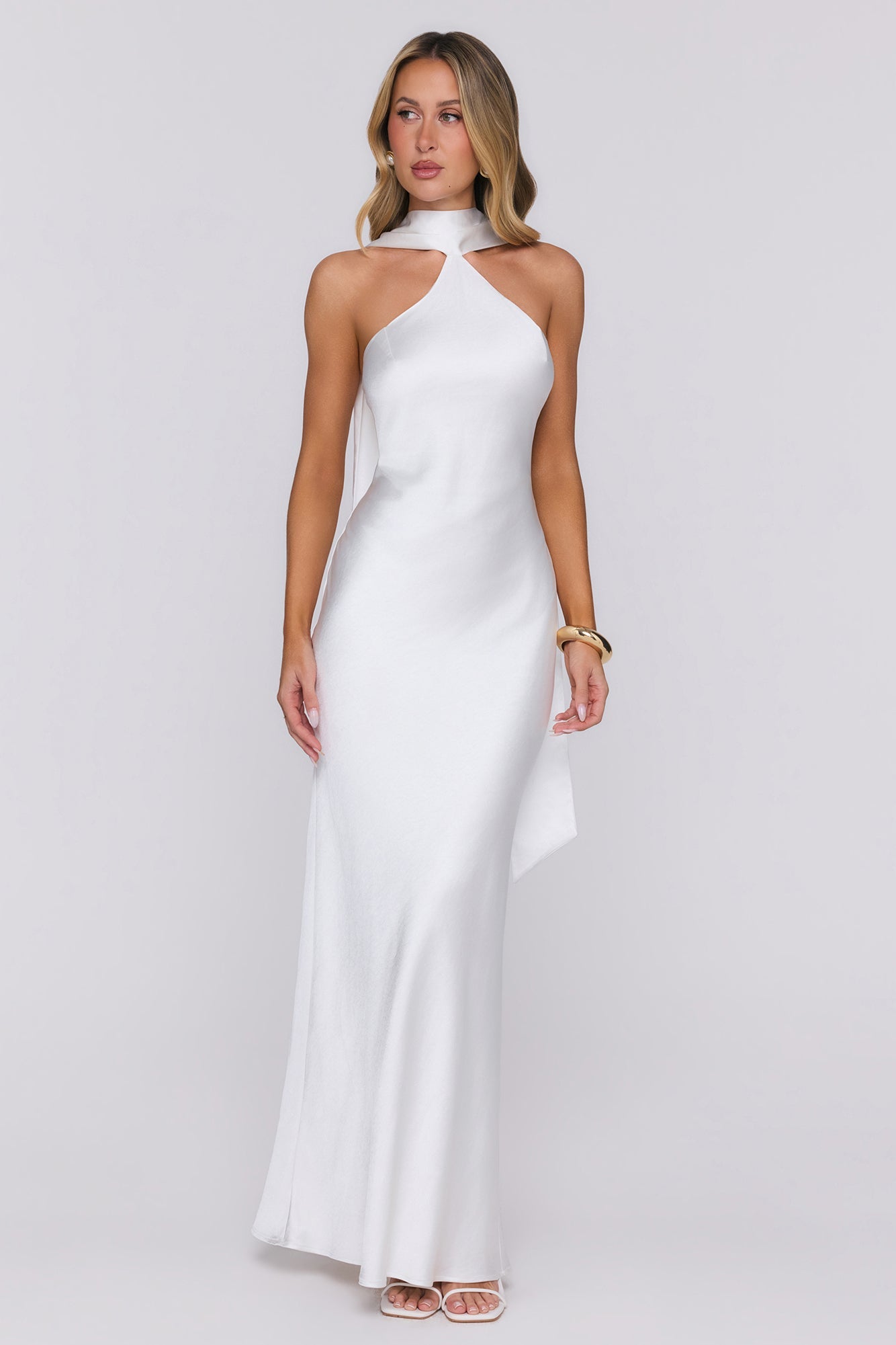 Angelic Love Halter Satin Maxi Dress Cream