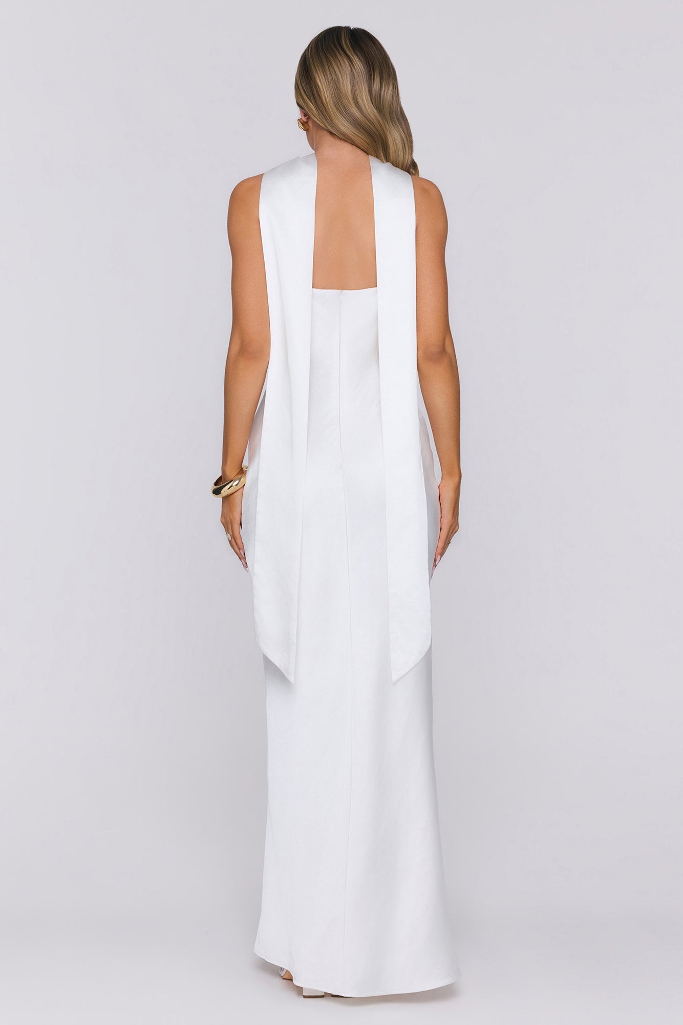 Angelic Love Halter Satin Maxi Dress Cream