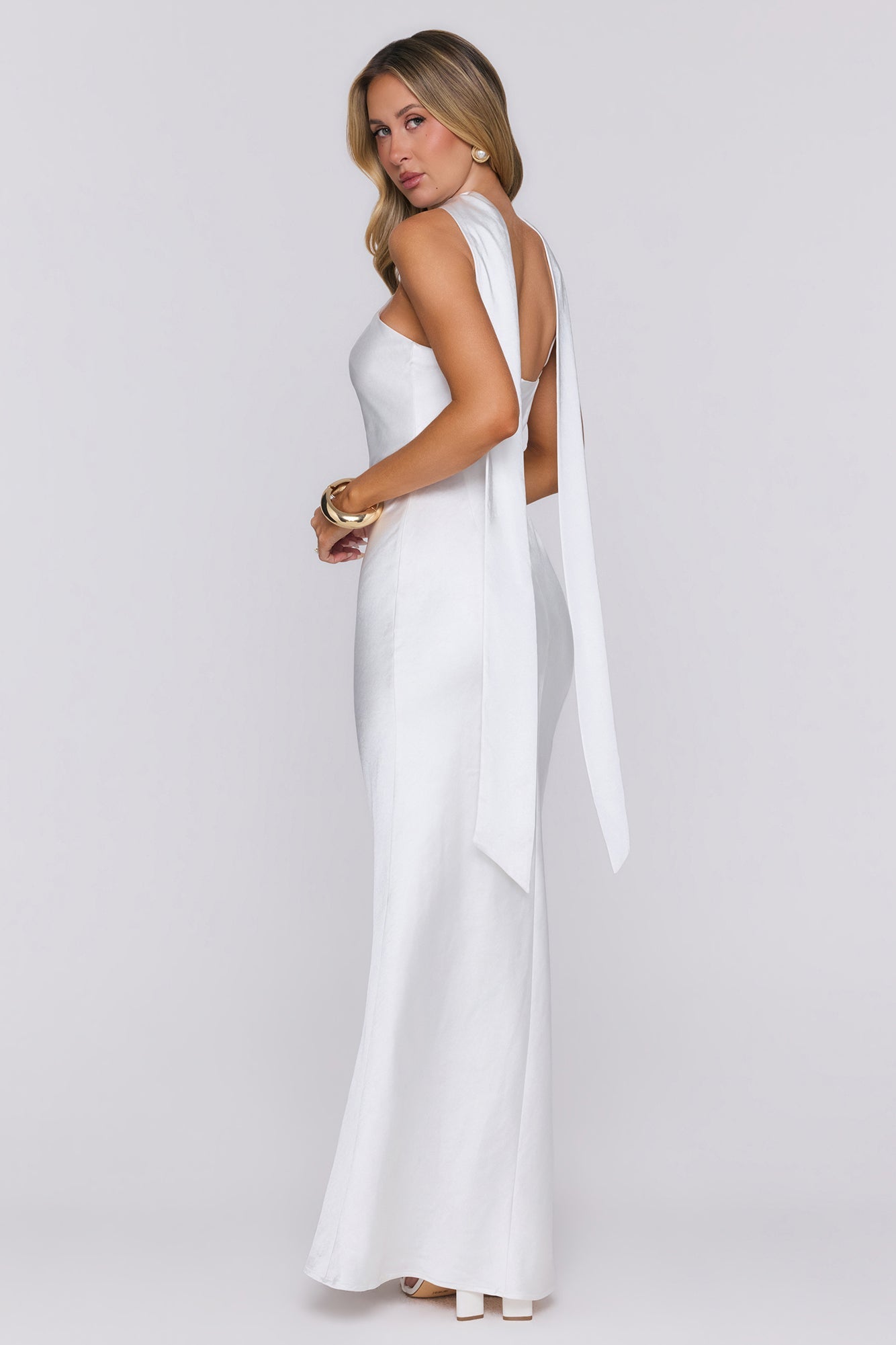 Angelic Love Halter Satin Maxi Dress Cream