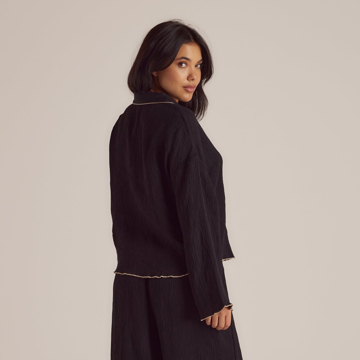 Crinkle Pyjama Shirt - Black