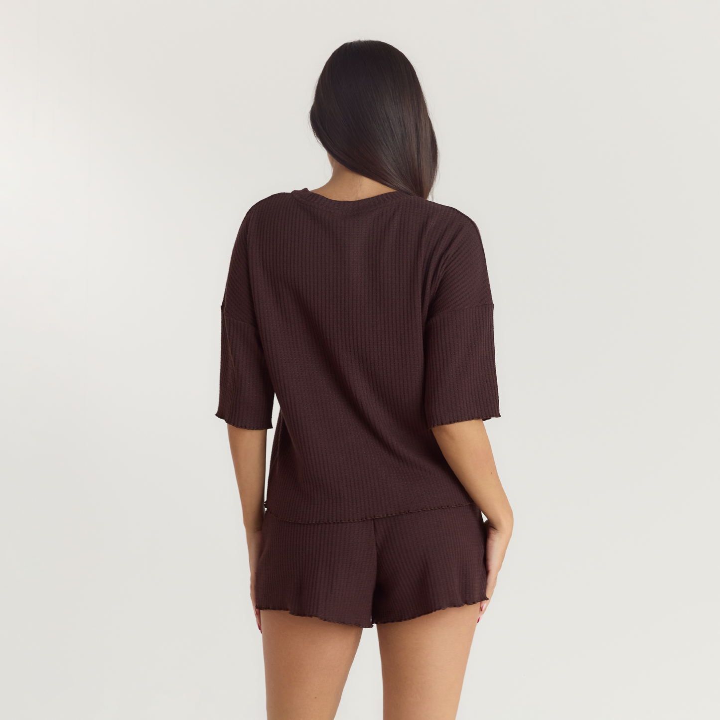 Soft Waffle Pyjama Top - Dark Chocolate