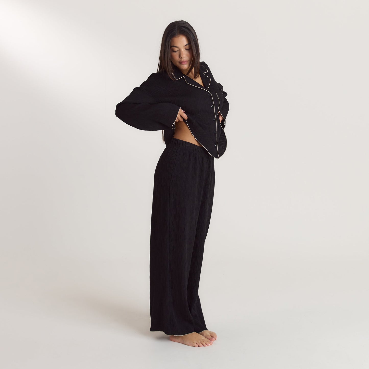 Crinkle Pyjama Bottoms - Black