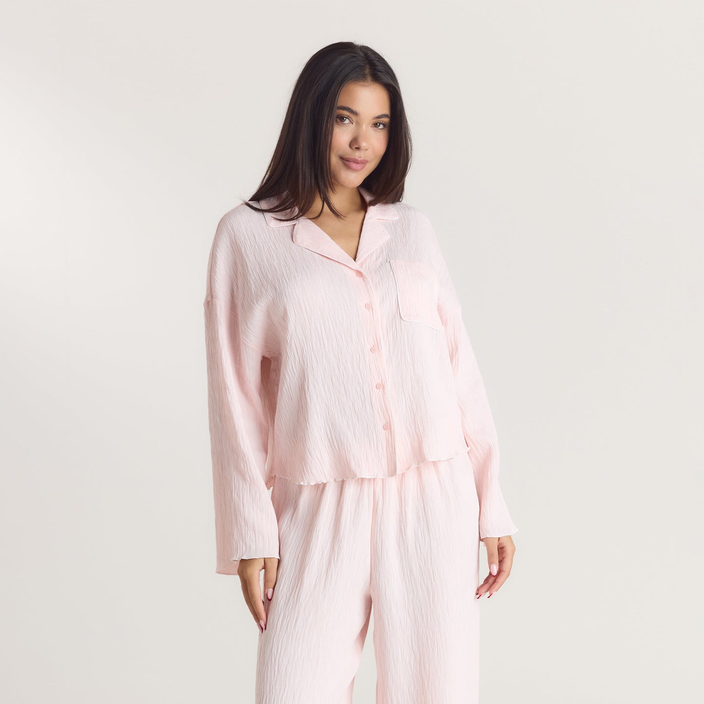 Crinkle Pyjama Shirt - Pink