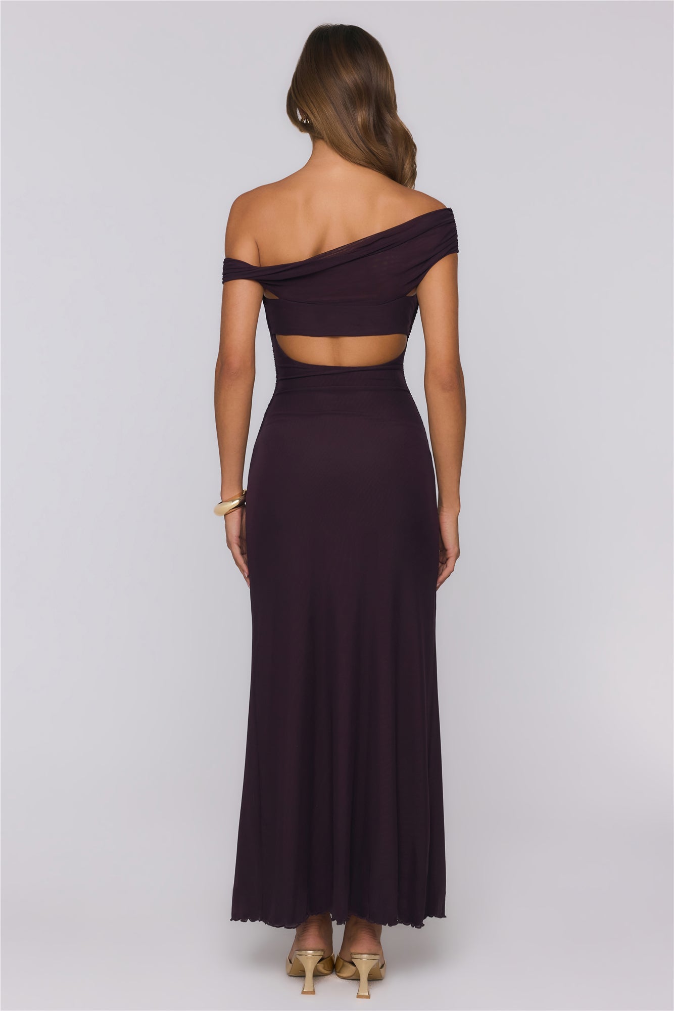 Yacht Club Dreams Mesh Off Shoulder Maxi Dress Deep Plum