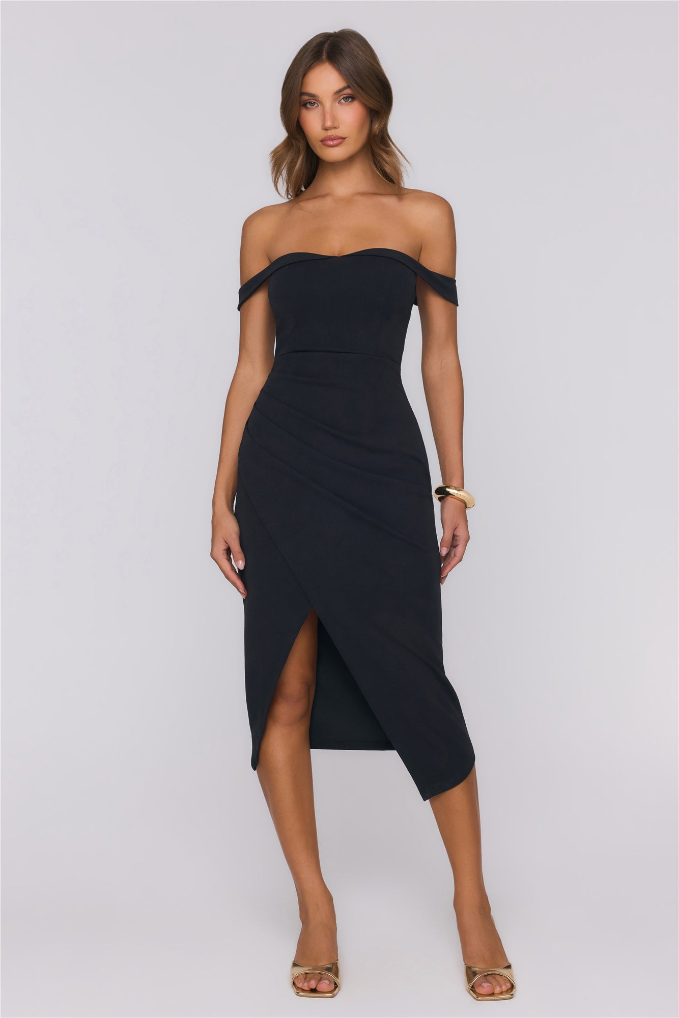 Editorial Mood Off Shoulder Midi Dress Black