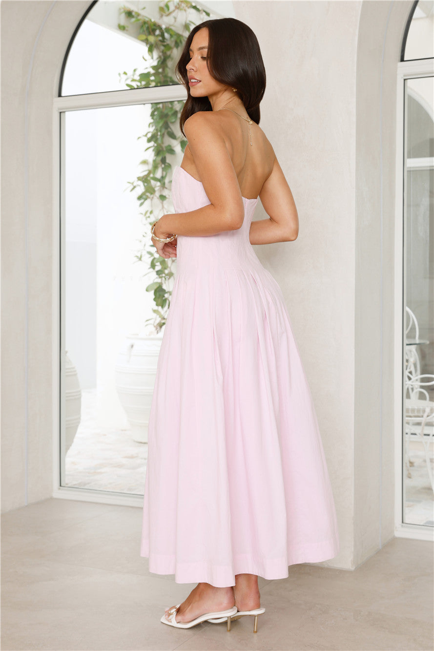 Sunshine Serenity Strapless Midi Dress Pink