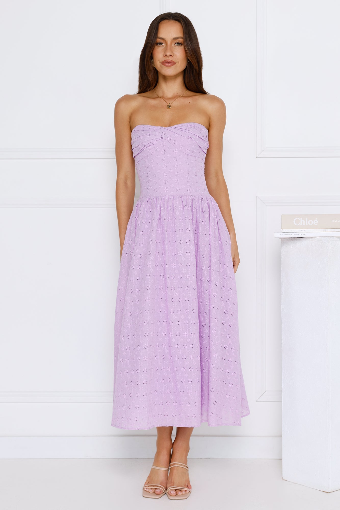 City Of Stars Strapless Embroidered Midi Dress Lilac
