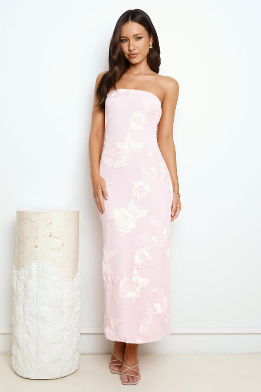 Stage Presence Strapless Mesh Maxi Dress Pink