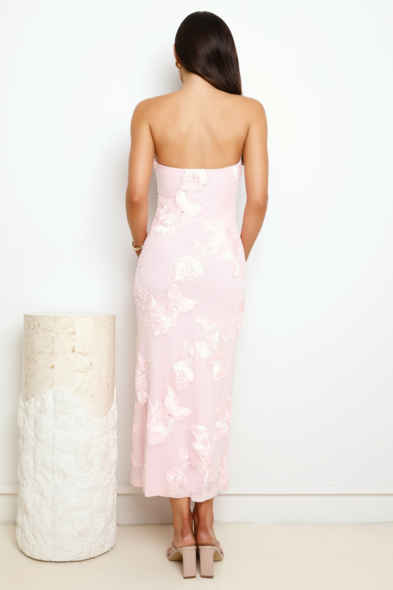 Stage Presence Strapless Mesh Maxi Dress Pink