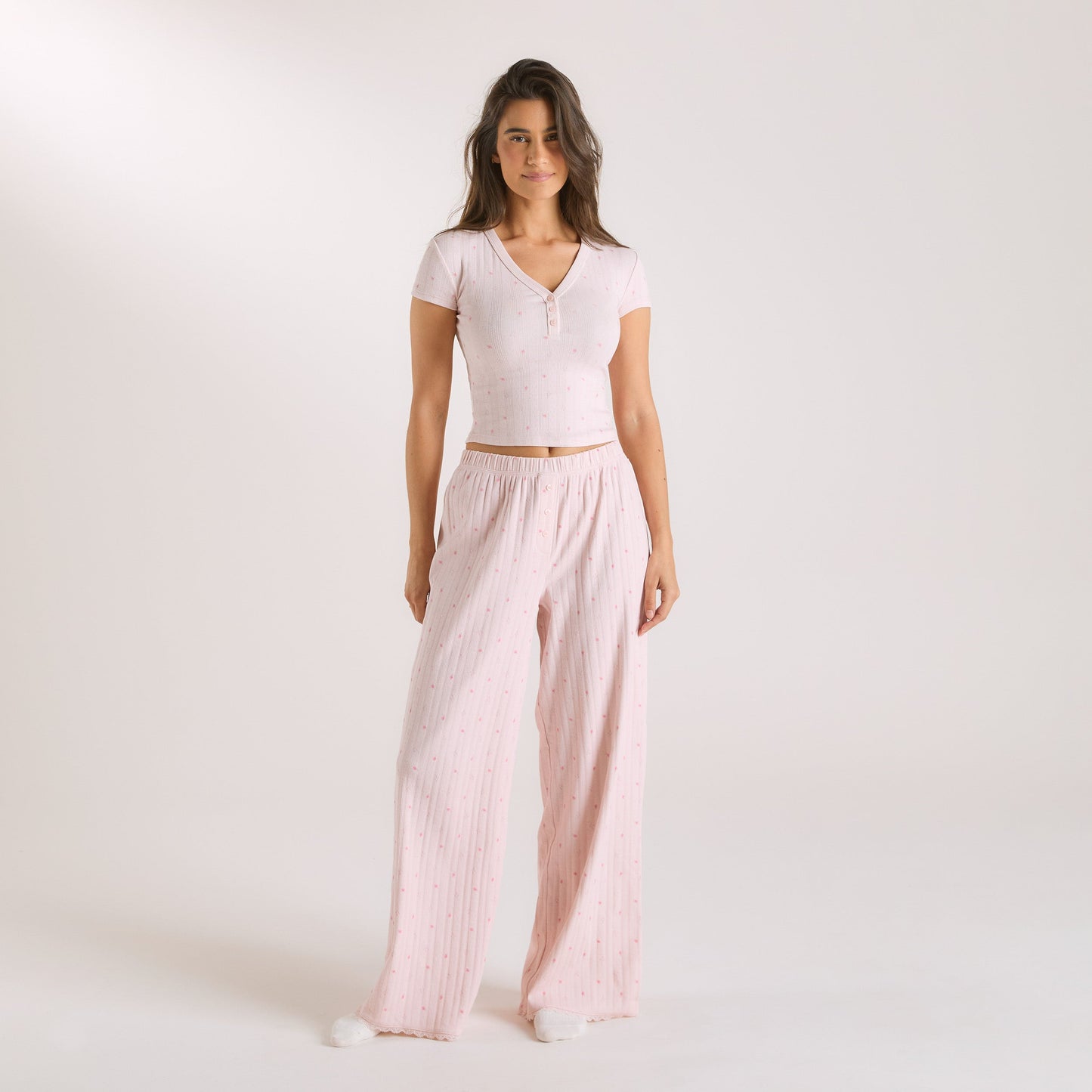 Pointelle Pyjama Bottoms - Pink Floral