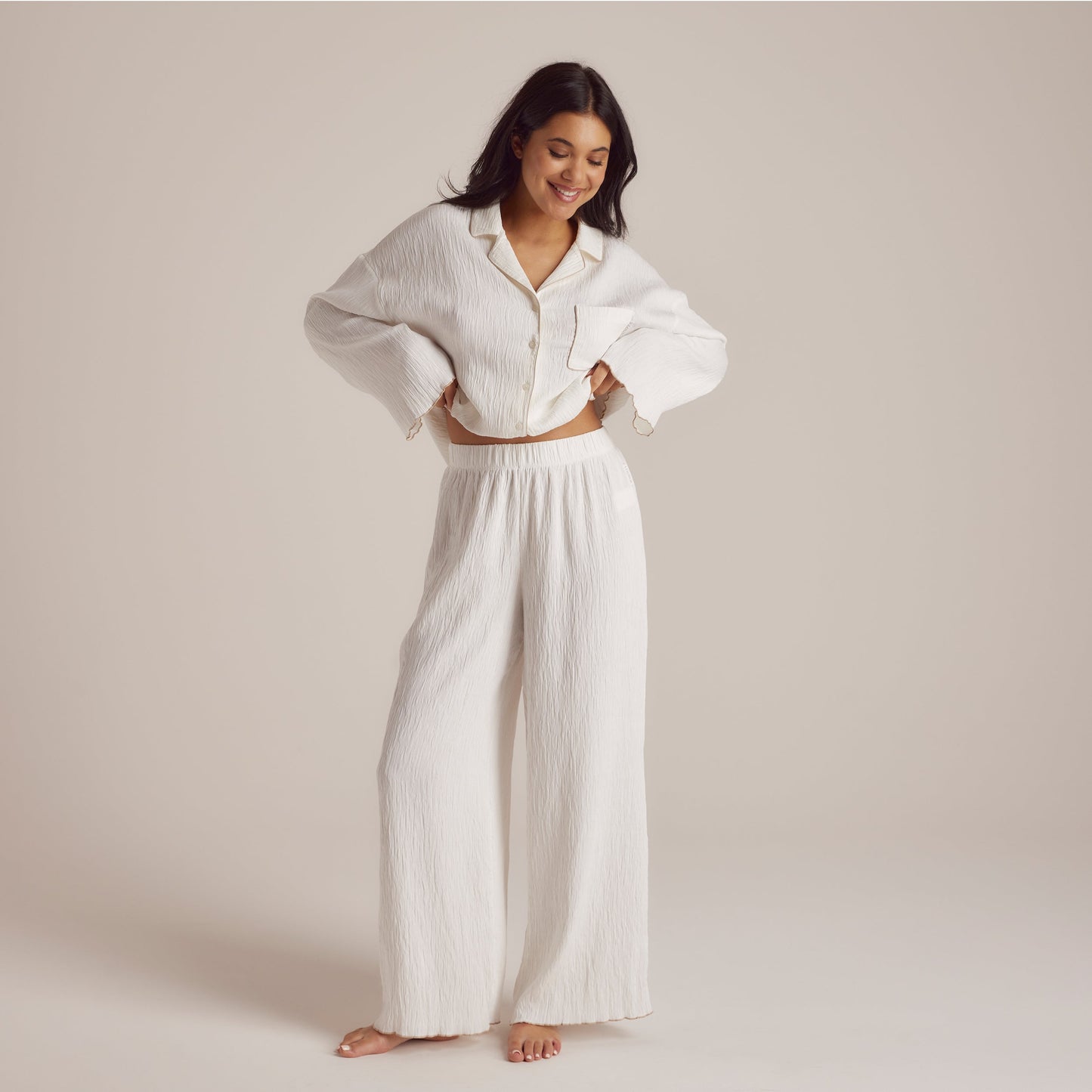 Crinkle Pyjama Bottoms - White