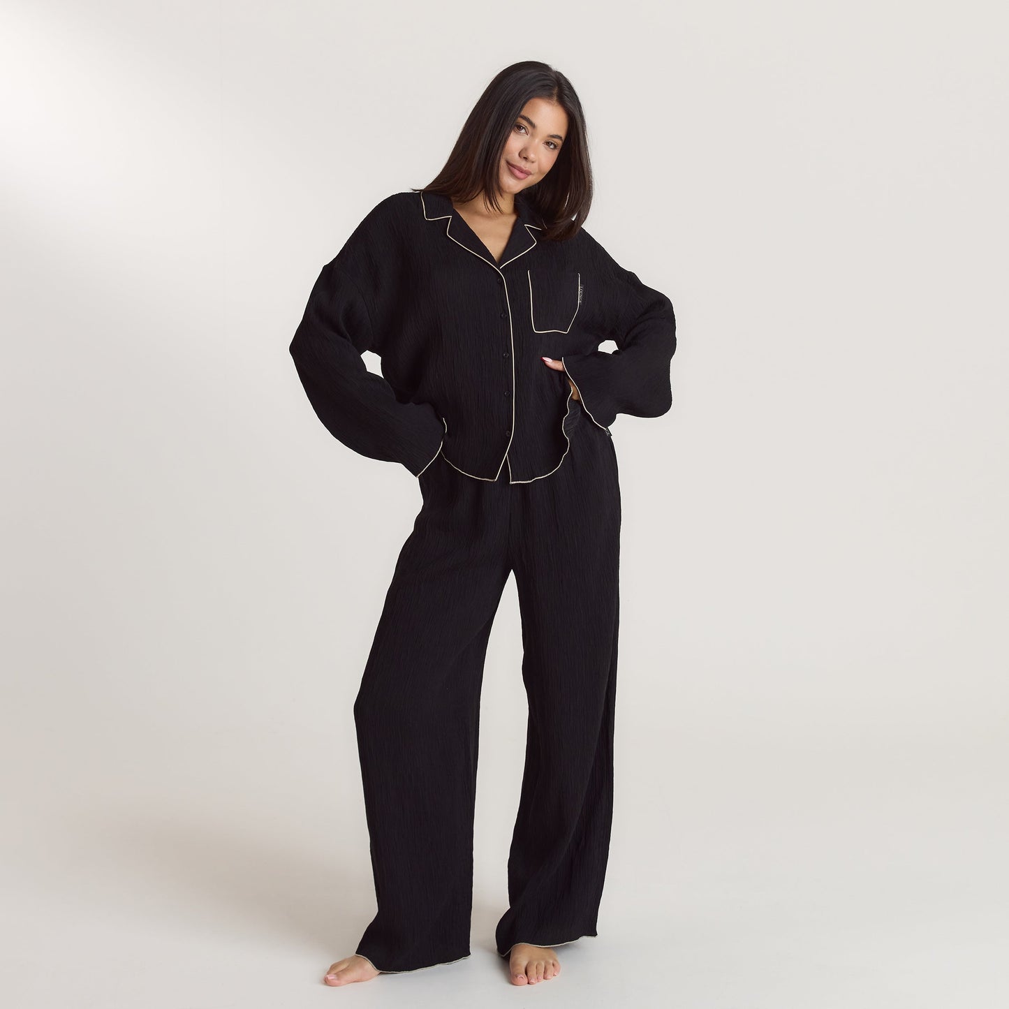 Crinkle Pyjama Shirt - Black