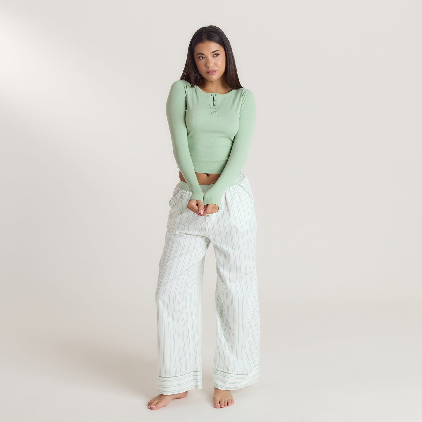 Mistletoe Henley Pyjama Top - Sage