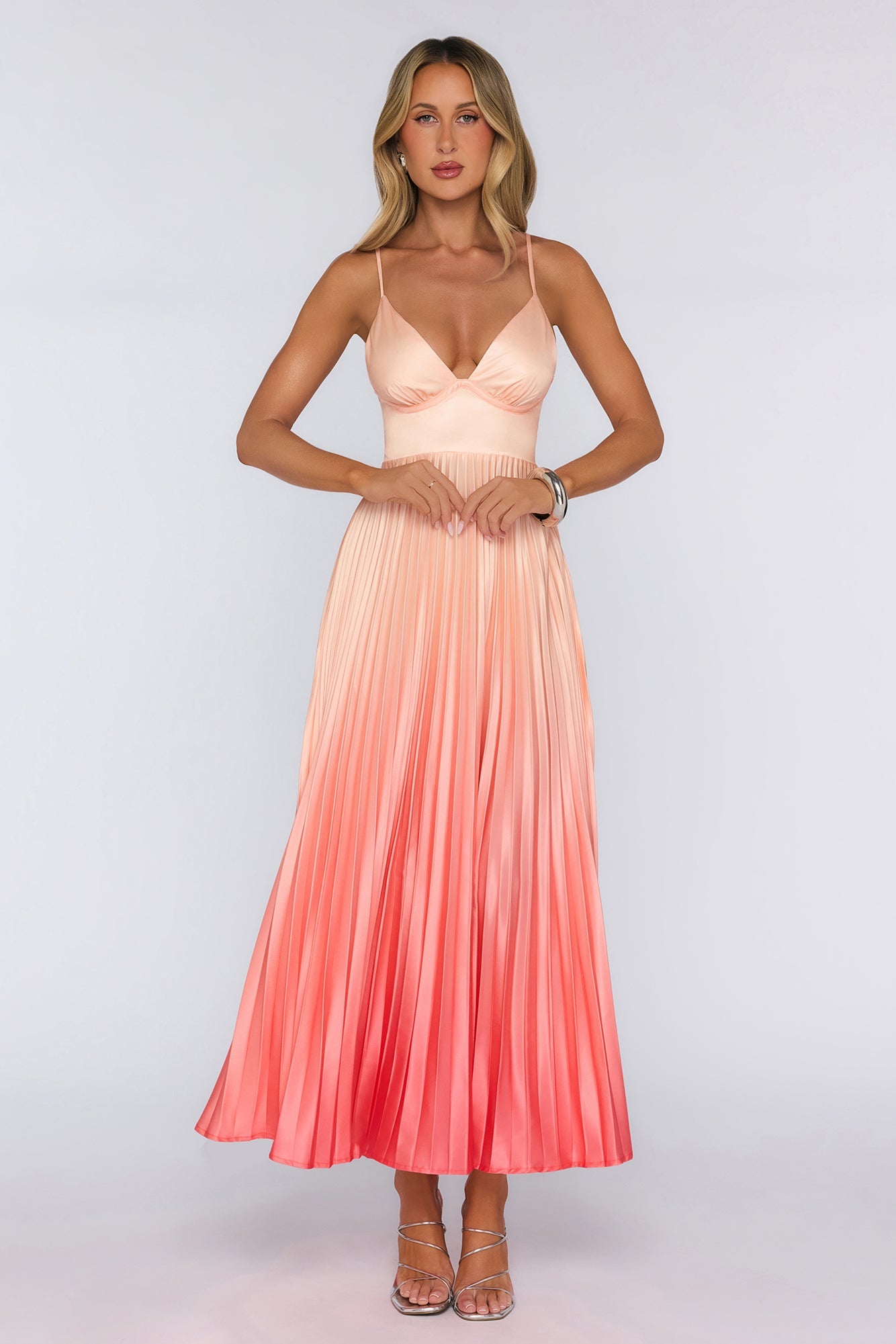 Like You Own It Satin Pleated Maxi Dress Orange
