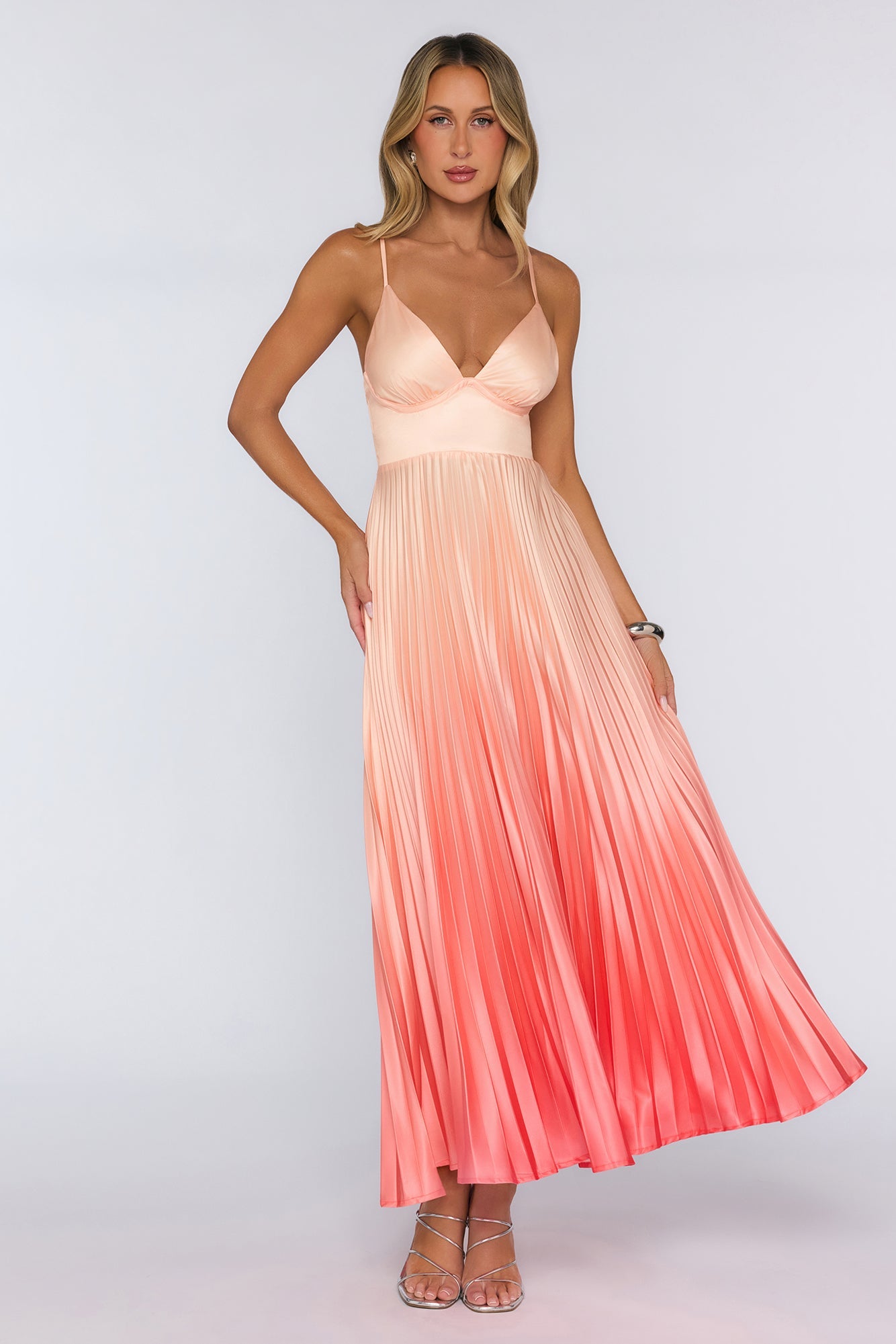 Like You Own It Satin Pleated Maxi Dress Orange