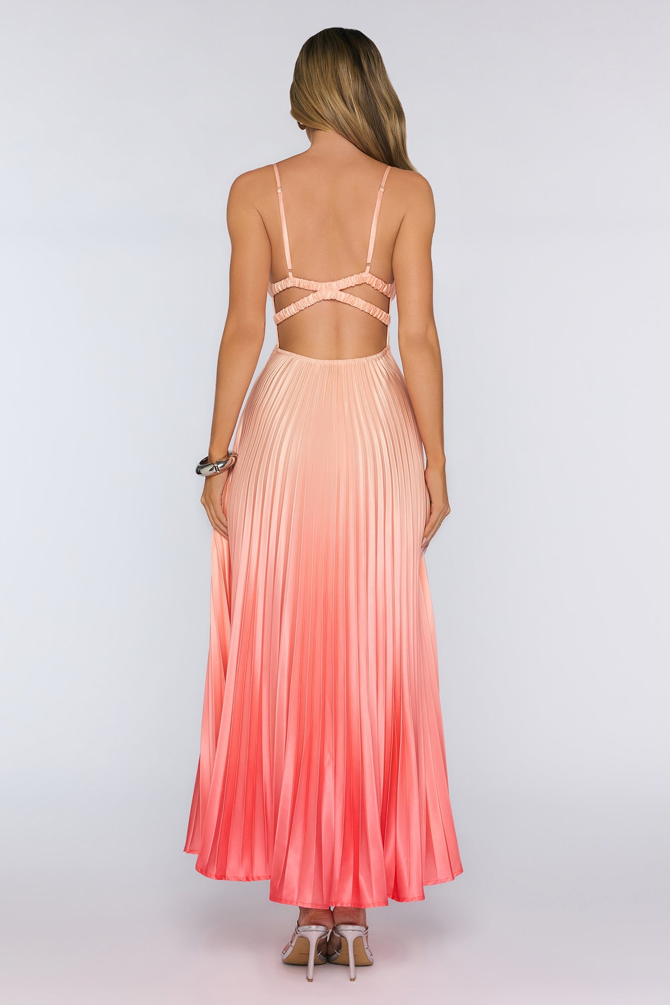 Like You Own It Satin Pleated Maxi Dress Orange