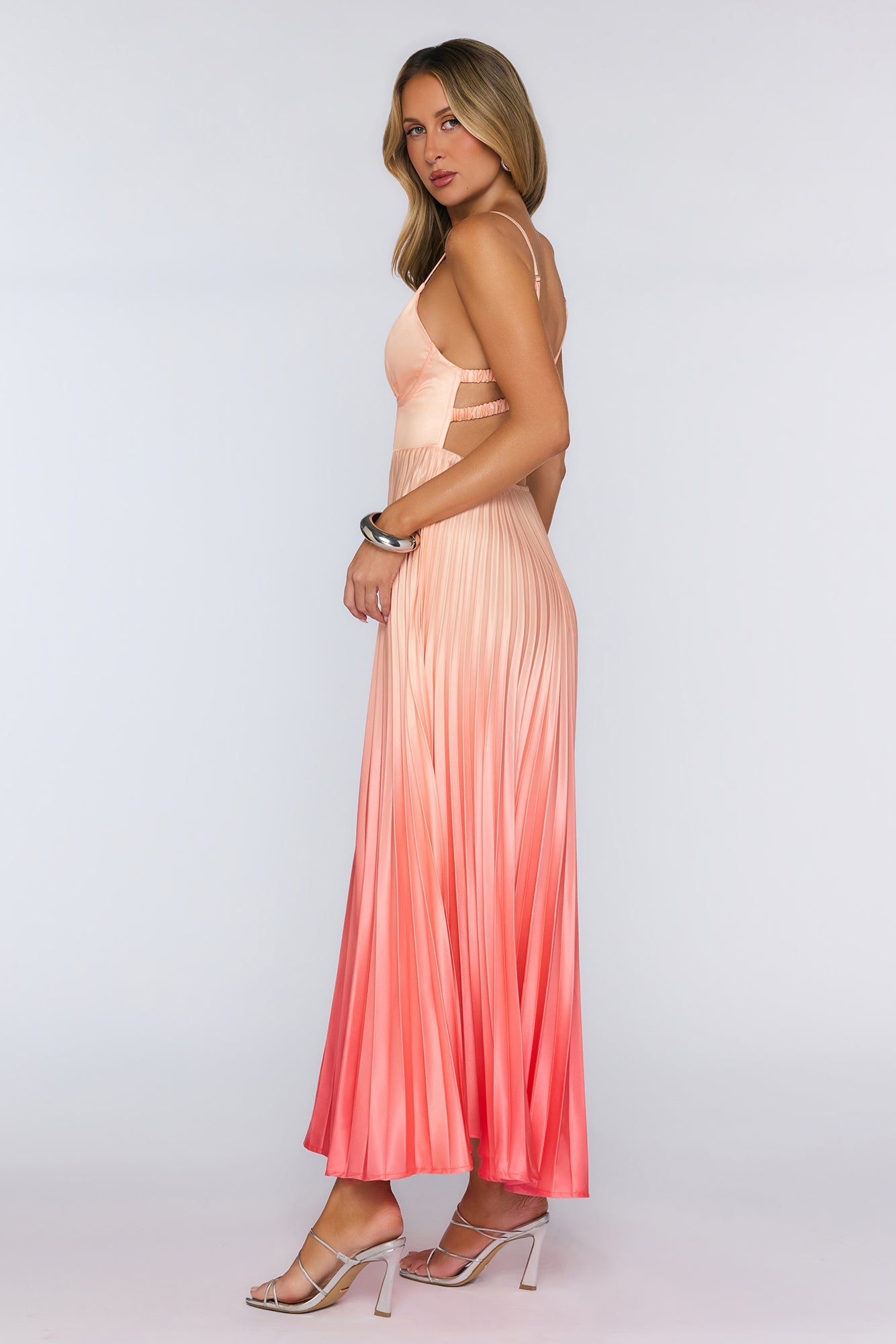 Like You Own It Satin Pleated Maxi Dress Orange