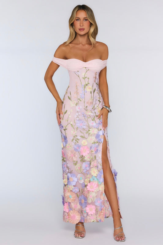 Floating In Style Off Shoulder Maxi Dress Floral