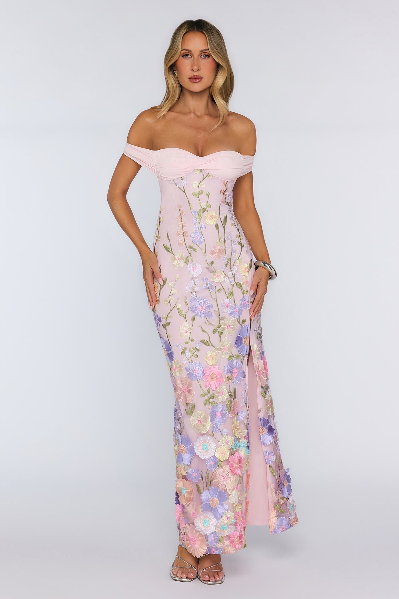 Floating In Style Off Shoulder Maxi Dress Floral