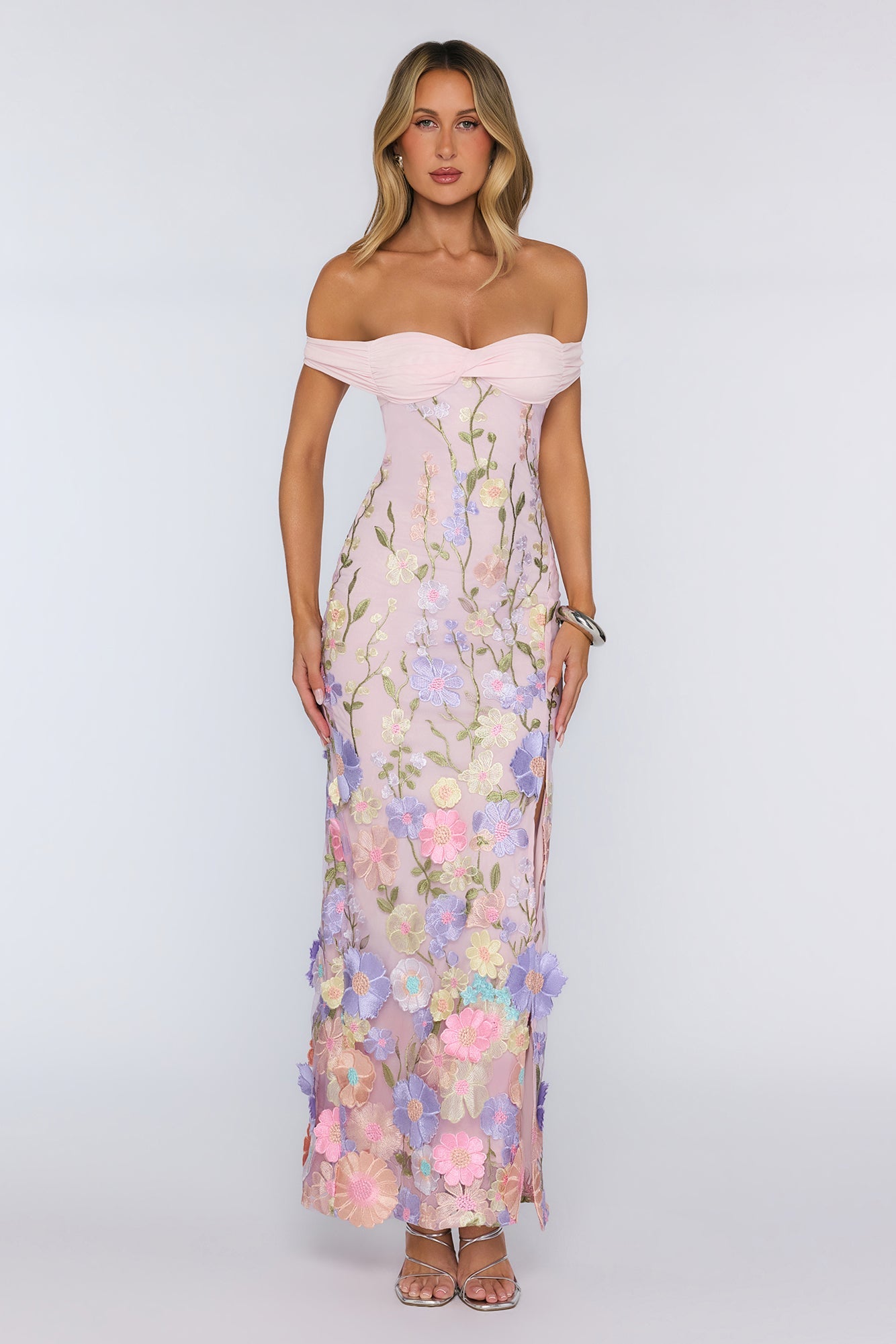 Floating In Style Off Shoulder Maxi Dress Floral